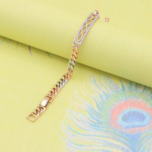 "Dual Tone Rose Gold+Silver Chain Bracelet with Crystal Accents, XPBL0842